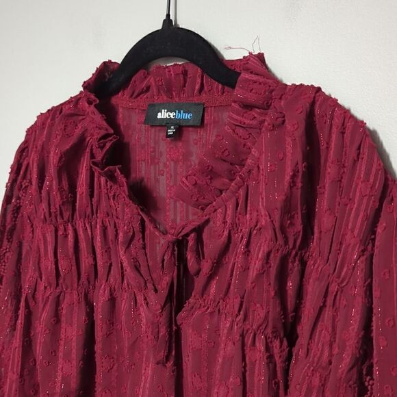aliceblue Red Sheer Long Sleeve Blouse NWT - Picture 2 of 8